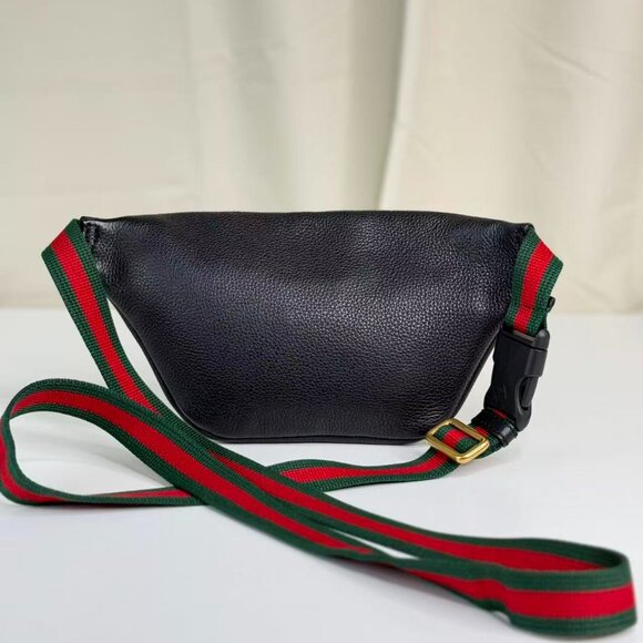 Gucci Black Leather Printed Bum Bag with Green & Red Stripes and Gold Hardware - Picture 2 of 8